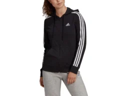 Adidas - Essentials Single Jersey 3-Stripes Full-Zip Hoodie - Black Hoodie